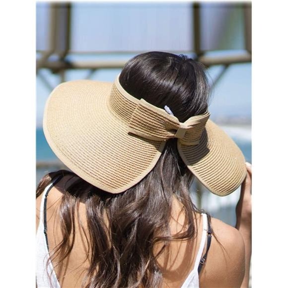 Simplicity Women's UPF 50+ Wide Brim Roll-up Straw Sun Hat Sun Visor